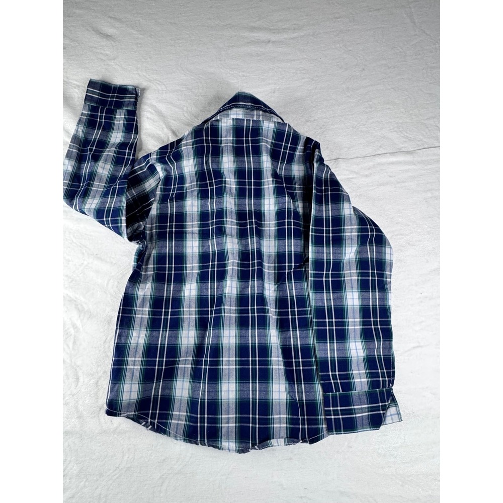 IZOD Button Down Shirt Toddler 4T Blue Green Plaid Excellent Long Sleeve Woven - Picture 2 of 3